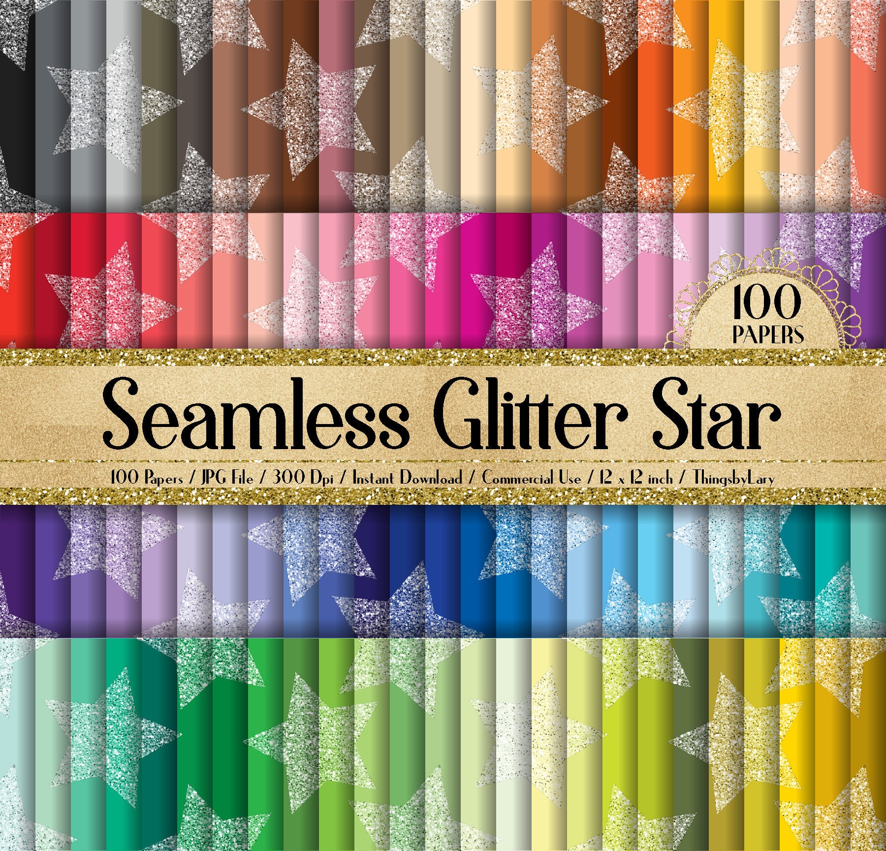 100 Seamless Glitter Star Digital Papers 12inch 300 Dpi Planner Paper Instant Download Commercial Use, Scrapbook Paper Seamless Gold Glitter