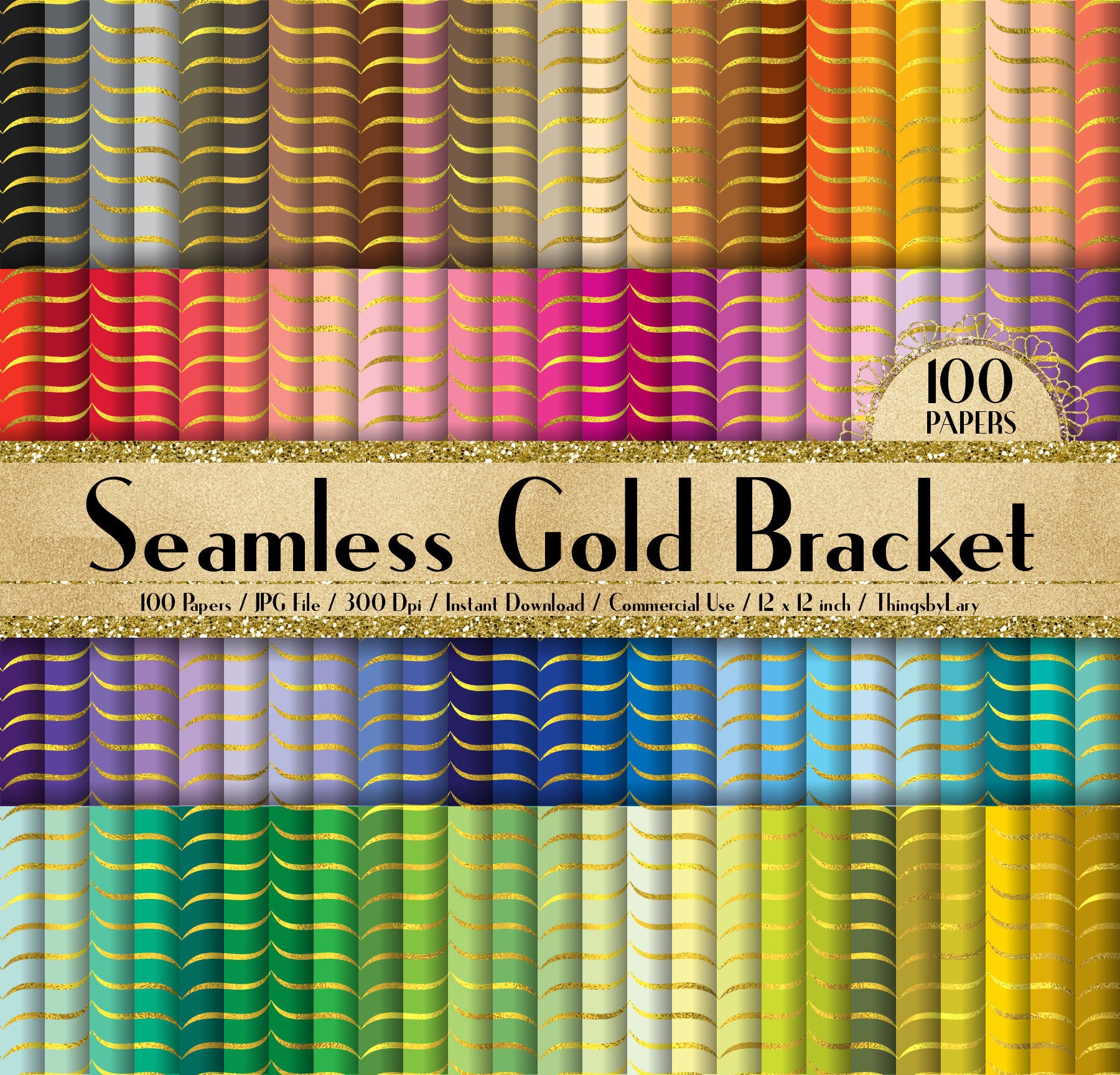 100 Seamless Gold Foil Bracket Pattern Papers 12 inch 300 Dpi Instant Download Commercial Use Planner Paper Scrapbooking Luxury Kit Seamless