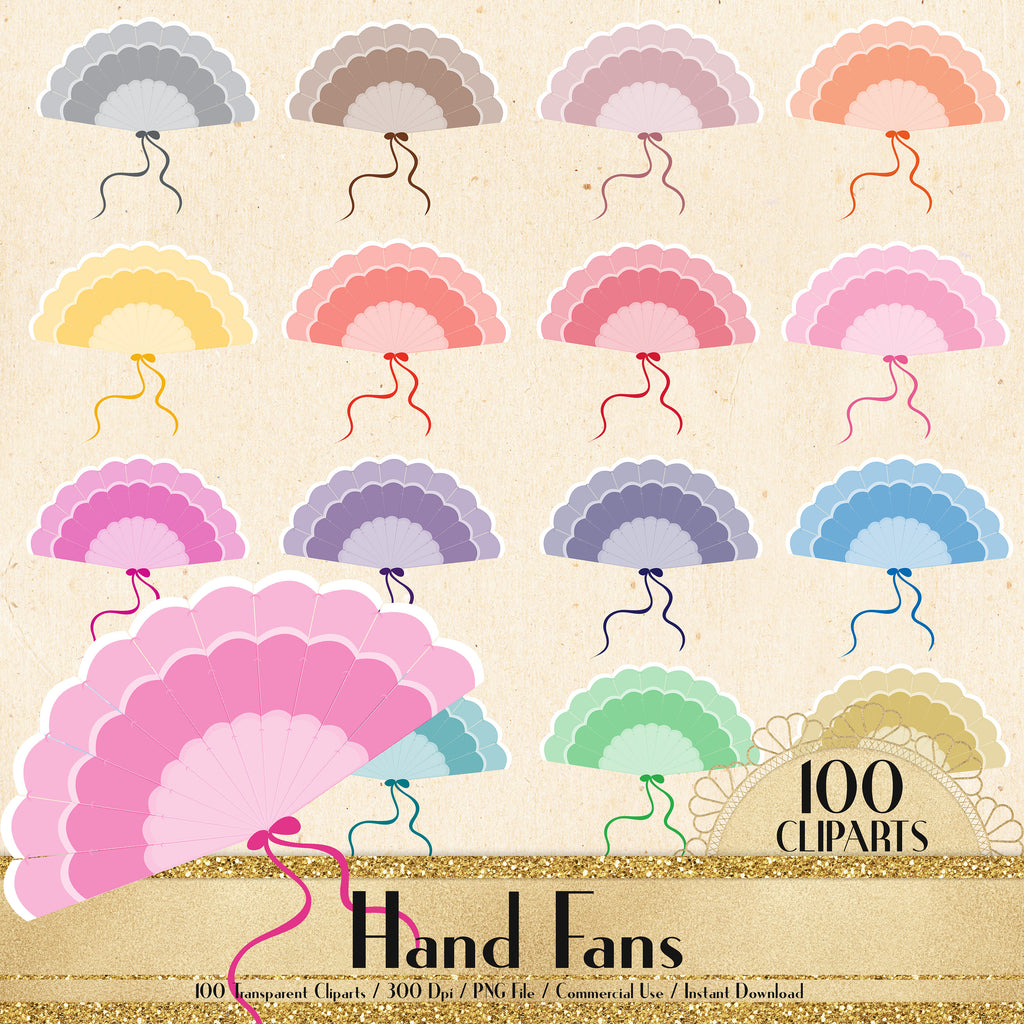 100 Hand Fan Cliparts, Planner Clipart, Scrapbook, Princess Fan, Fashion Cliparts, Bridal Clipart, Bridal Shower, European Fan, Retro Fan