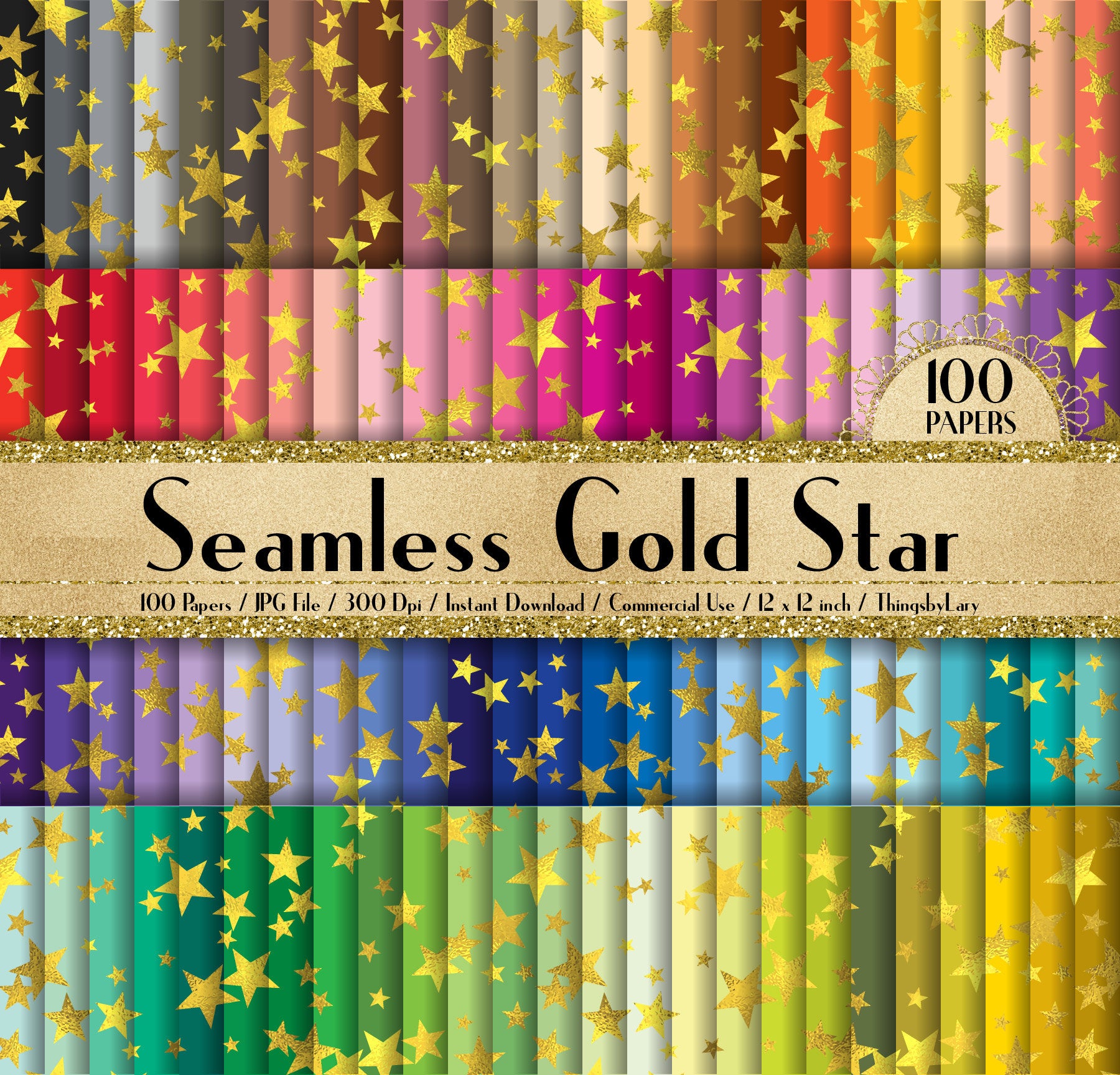 100 Seamless Gold Foil Star Papers 12 inch 300 Dpi Instant Download Commercial Use, Planner Paper, Scrapbooking Luxury Kit, Seamless
