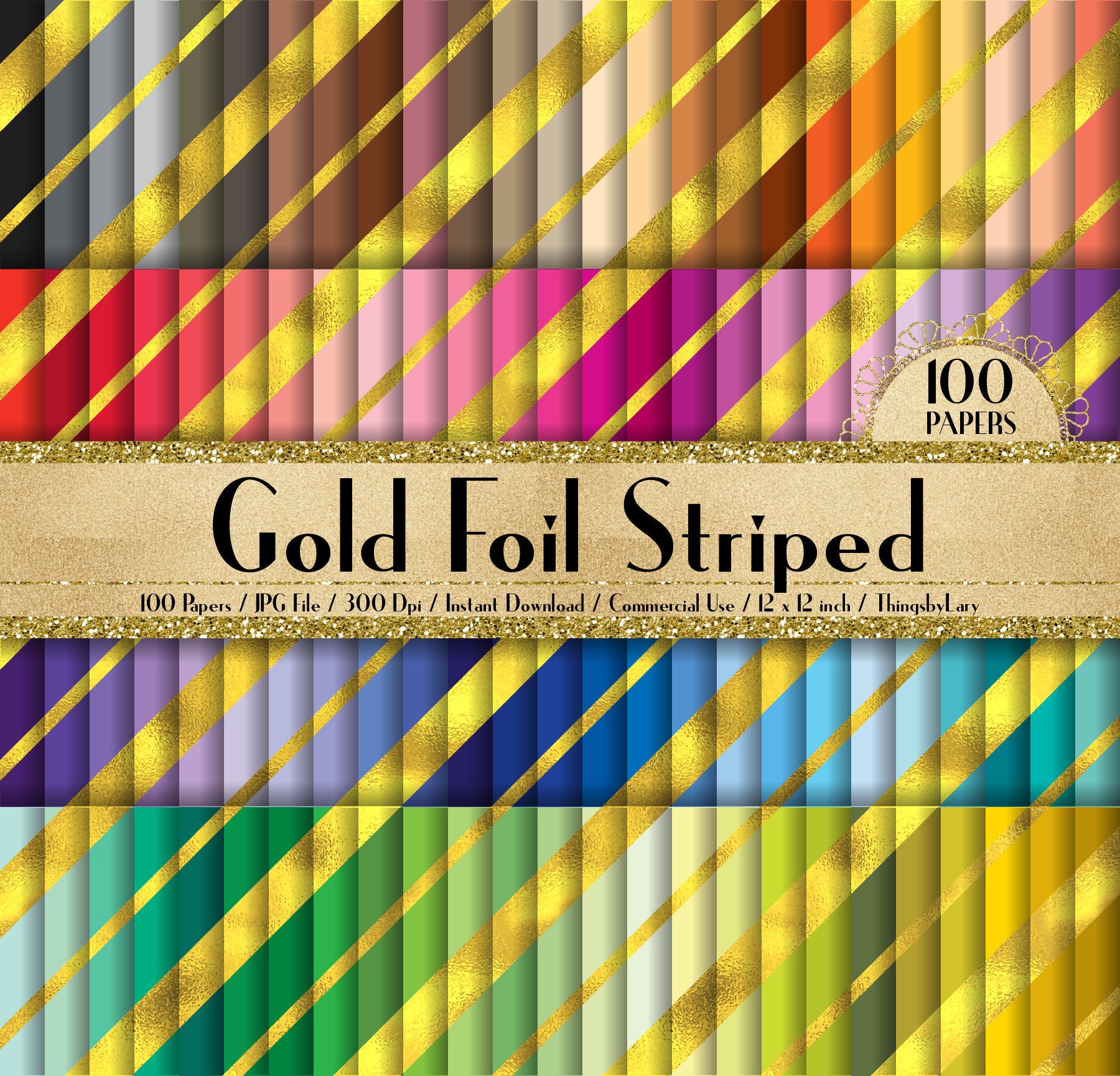 100 Seamless Gold Foil Striped Papers 12 inch 300 Dpi Instant Download Commercial Use, Planner Paper, Scrapbooking Luxury Kit, Seamless