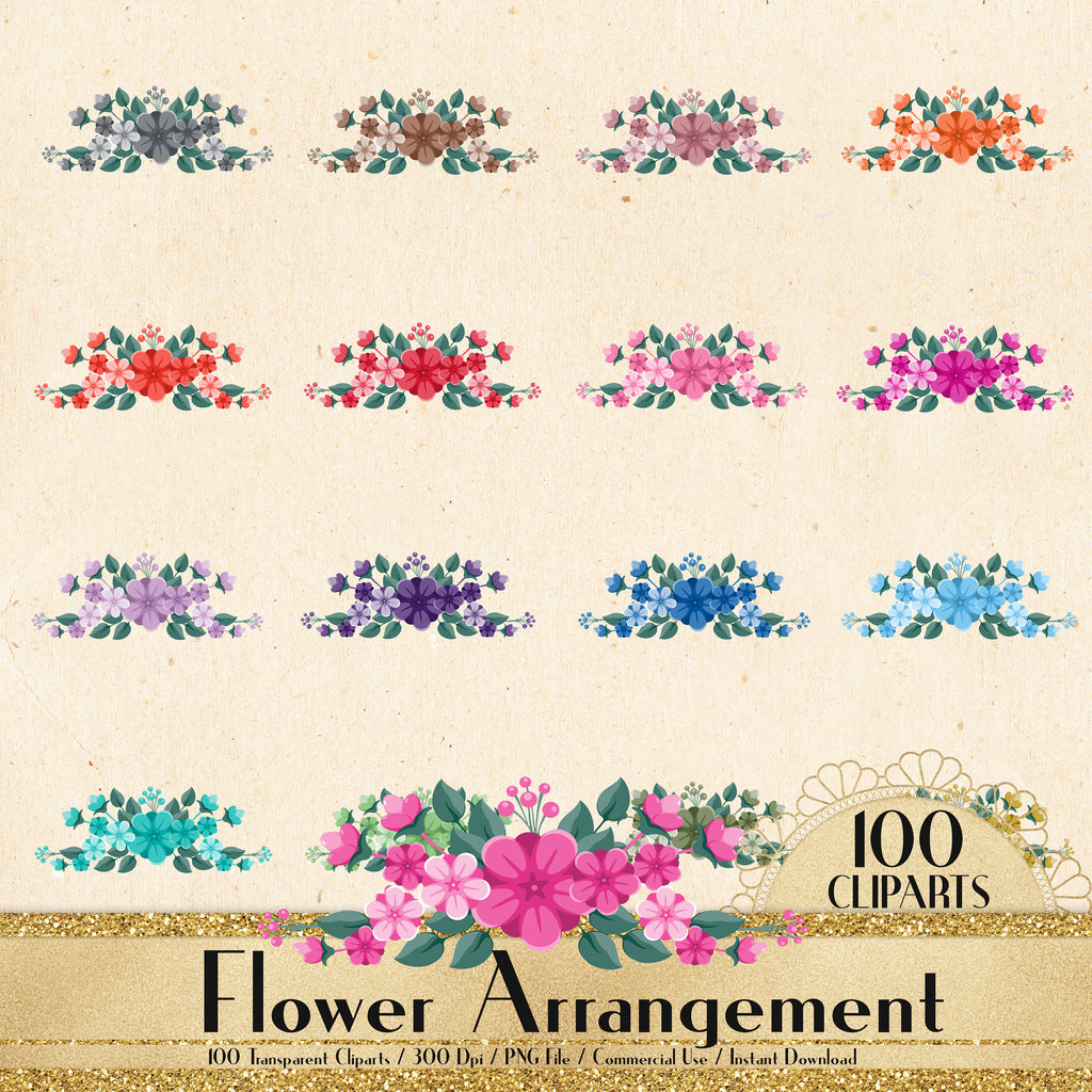 100 Flower Arrangement Cliparts, Flower Clipart, Planner Clipart, Floral clipart, Garden Clipart, Bridal Shower, Flower Wreath,Flower Border