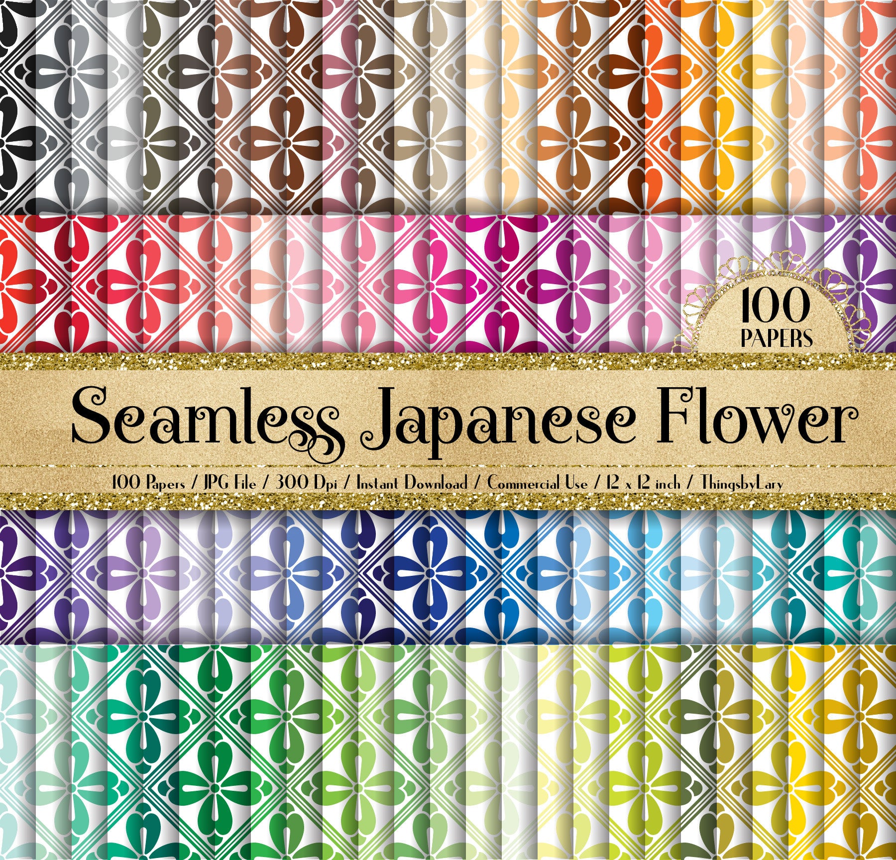 100 Seamless Japanese Flower Papers 12 inch 300 Dpi Instant Download Commercial Use, Planner Paper, Scrapbooking Japanese Kit, Seamless