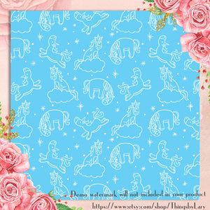 100 Seamless White Cartoon Unicorn Papers 12 inch 300 Dpi Instant Download Commercial Use, Planner Paper, Scrapbooking Kid Kit, Seamless