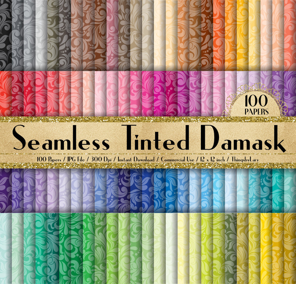 100 Seamless Tinted Damask Papers 12 inch 300 Dpi Instant Download Commercial Use, Planner Paper, Scrapbooking Vintage Kit, Seamless