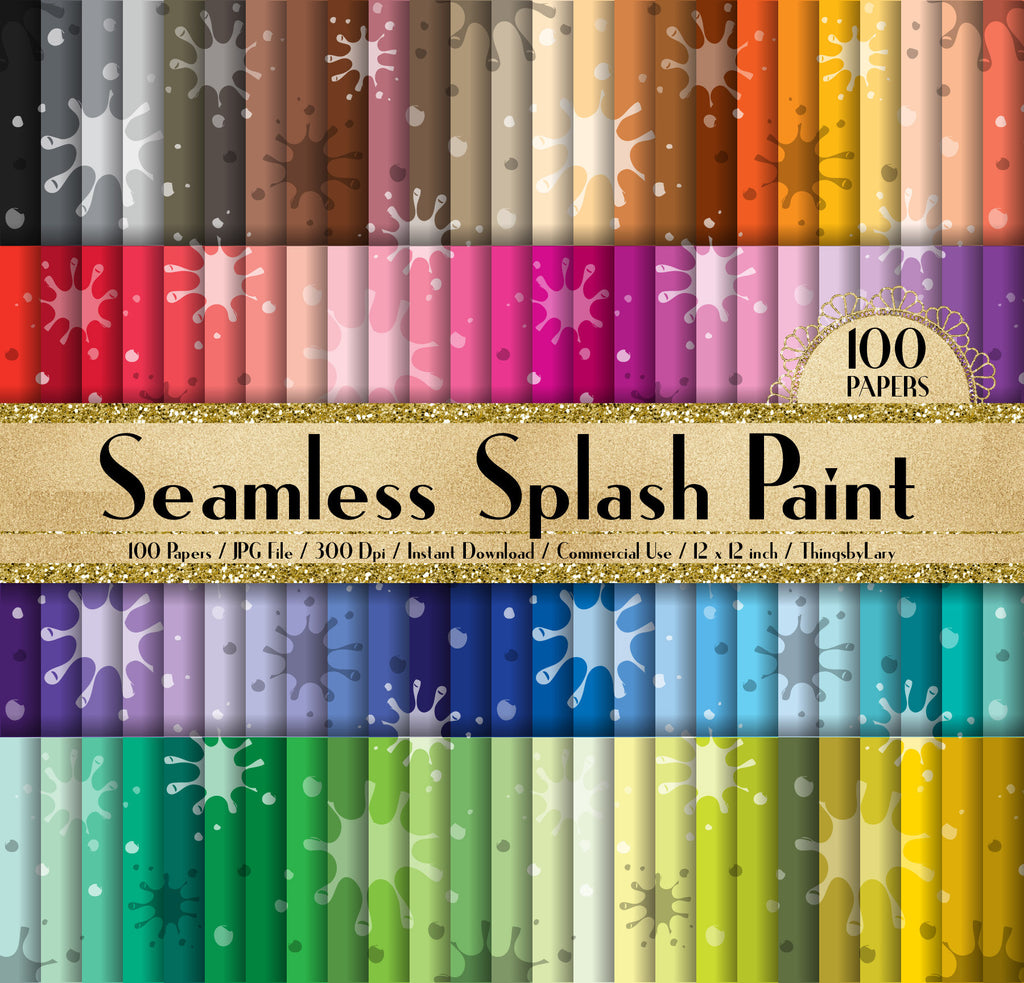 100 Seamless Splash Paint Papers 12 inch 300 Dpi Instant Download Commercial Use, Planner Paper, Scrapbooking Rainbow Kit, Seamless