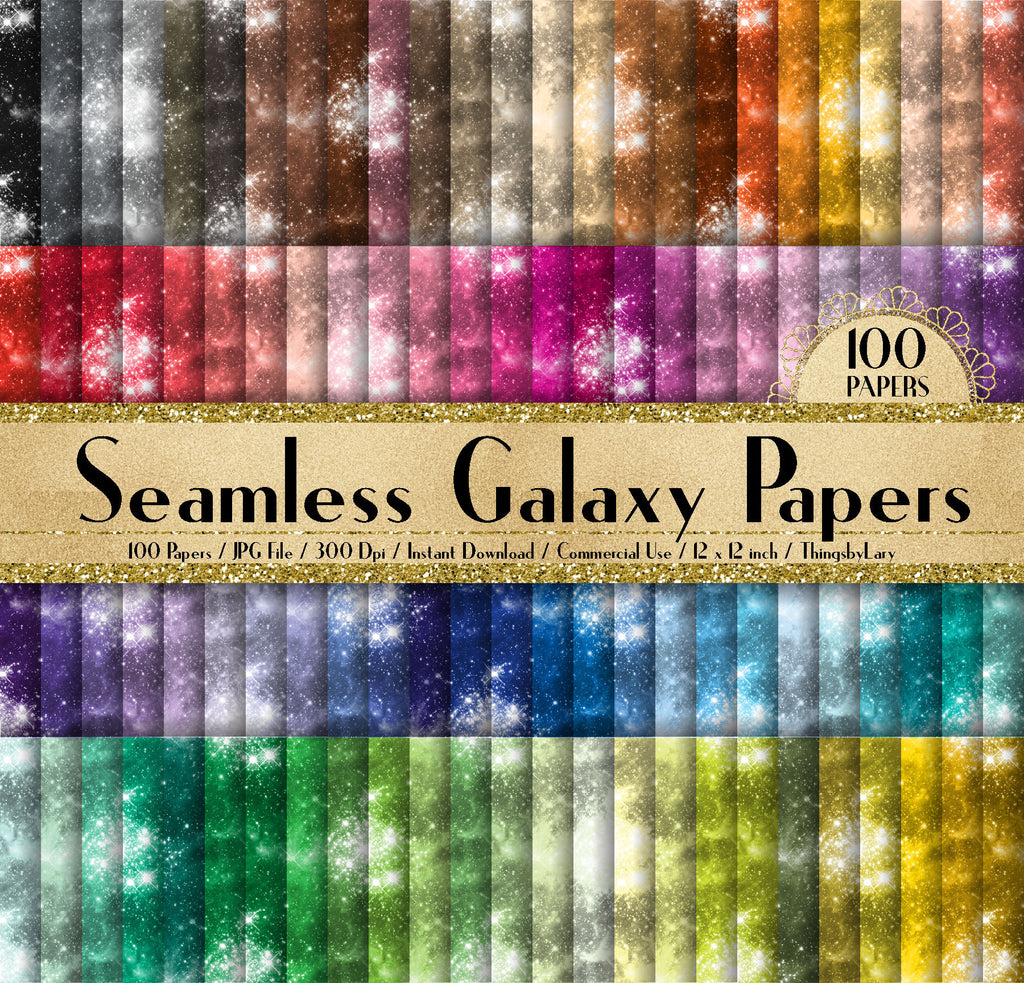 100 Seamless Galaxy Papers 12 inch 300 Dpi Instant Download Commercial Use, Planner Paper, Scrapbooking Shimmer Galaxy Kit, Seamless Pattern