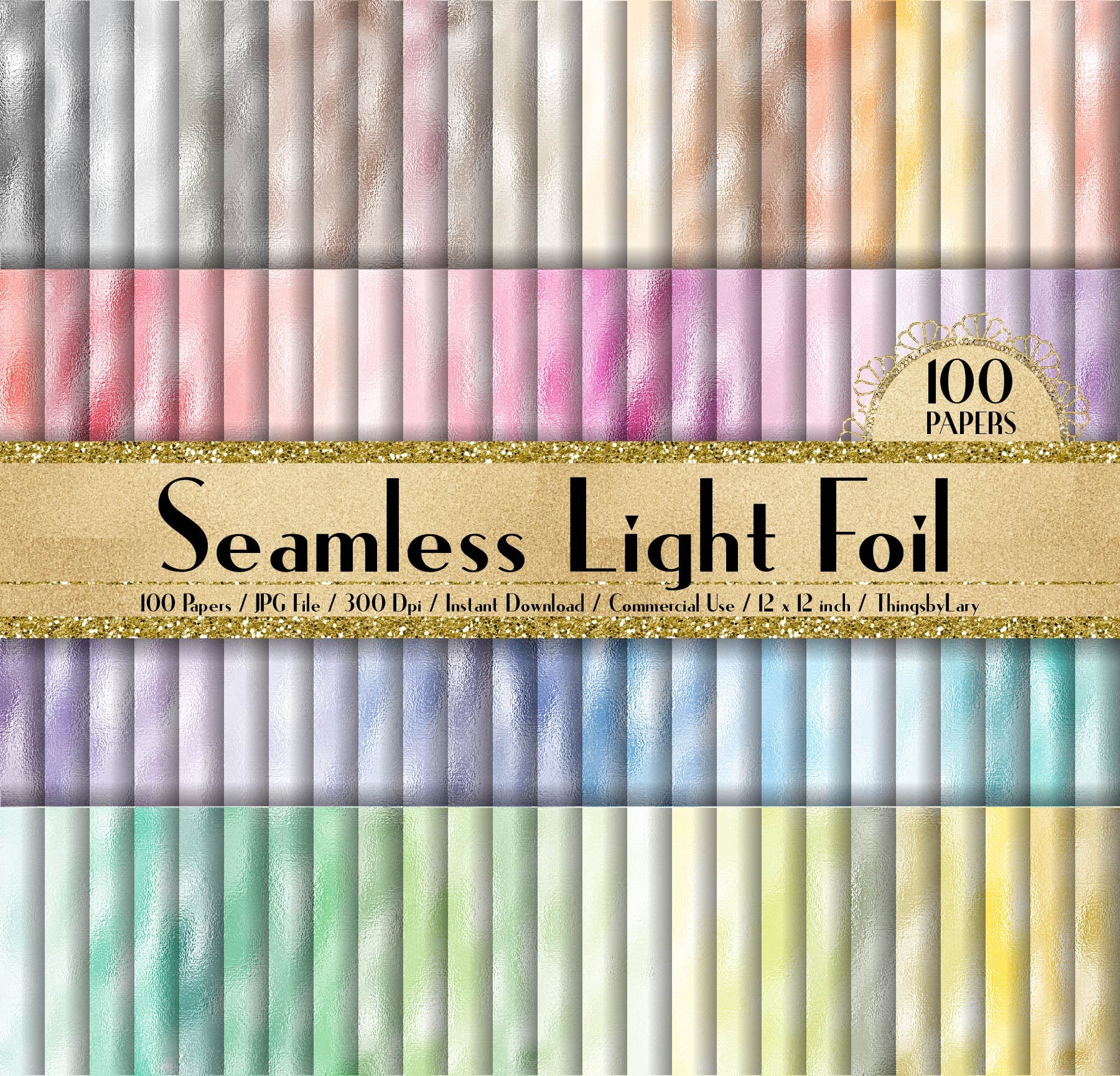 100 Seamless Light Foil Papers 12 inch 300 Dpi Instant Download Commercial Use, Planner Paper, Scrapbooking Luxury Kit, Foil Papers Seamless