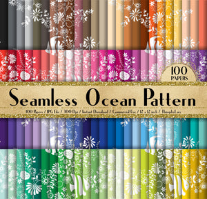 100 Seamless Ocean Pattern Papers 12 inch 300 Dpi Instant Download Commercial Use, Planner Paper, Scrapbooking Kid Sea Ocean Kit, Seamless