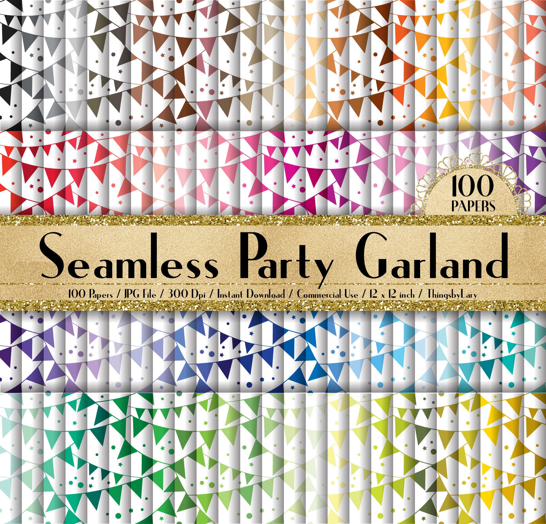 100 Seamless Party Garland Papers 12 inch 300 Dpi Instant Download Commercial Use, Planner Paper, Scrapbooking Birthday Party Kit, Seamless