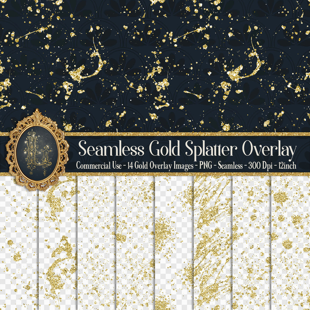 14 Seamless Gold Glitter Splatter Overlay Images 300 Dpi Instant Download Commercial Use, Glitter Overlay, Gold Splatter, Luxury Kit