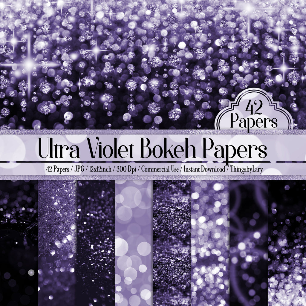 42 Ultra Violet Bokeh Papers 12 inch, 300 Dpi Planner Paper, Commercial Use, Scrapbook Paper, Glitter Bokeh , Valentine Bokeh, Purple Bokeh