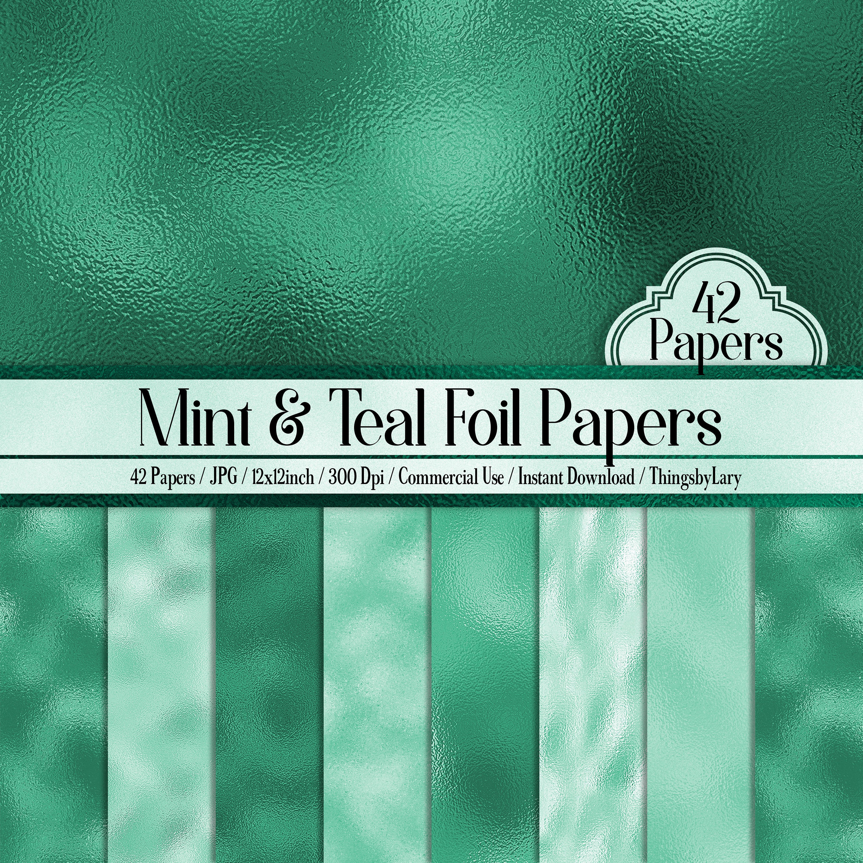 42 Mint Foil Papers 12 inch, 300 Dpi Planner Paper, Commercial Use, Scrapbook Paper, Mint Foil, Digital Luxury Mint Paper