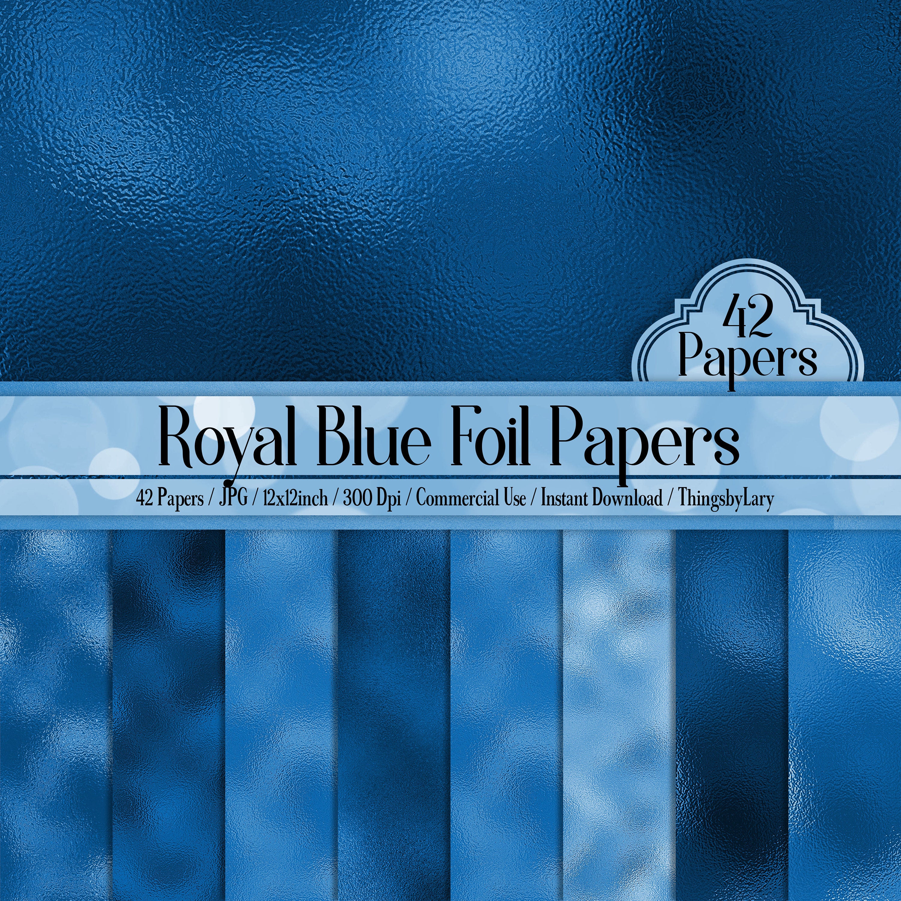 42 Royal Blue Foil Papers 12 inch, 300 Dpi Planner Paper, Commercial Use, Scrapbook Paper, Royal Blue Foil, Digital Luxury Blue Paper
