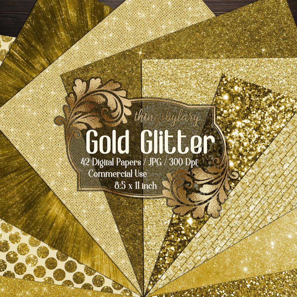 42 Gold Glitter Papers 8.5 x 11 inch, 300 Dpi Planner Paper Commercial Use Scrapbook Paper Digital Glitter, Luxury Gold Paper, Glitter Paper