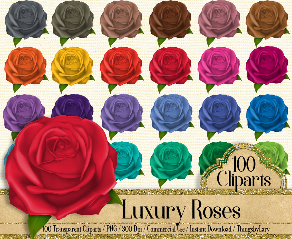 100 Luxury Rose Cliparts, Fashion Cliparts 300 Dpi Instant Download Commercial Use, Scrapbook Mother Day Kit, Valentine Kit, Rose Kit