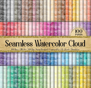 100 Seamless Watercolor Cloud Papers 12 inch 300 Dpi Commercial Use Instant Download, Seamless Watercolor Papers, Seamless Cloud Papers