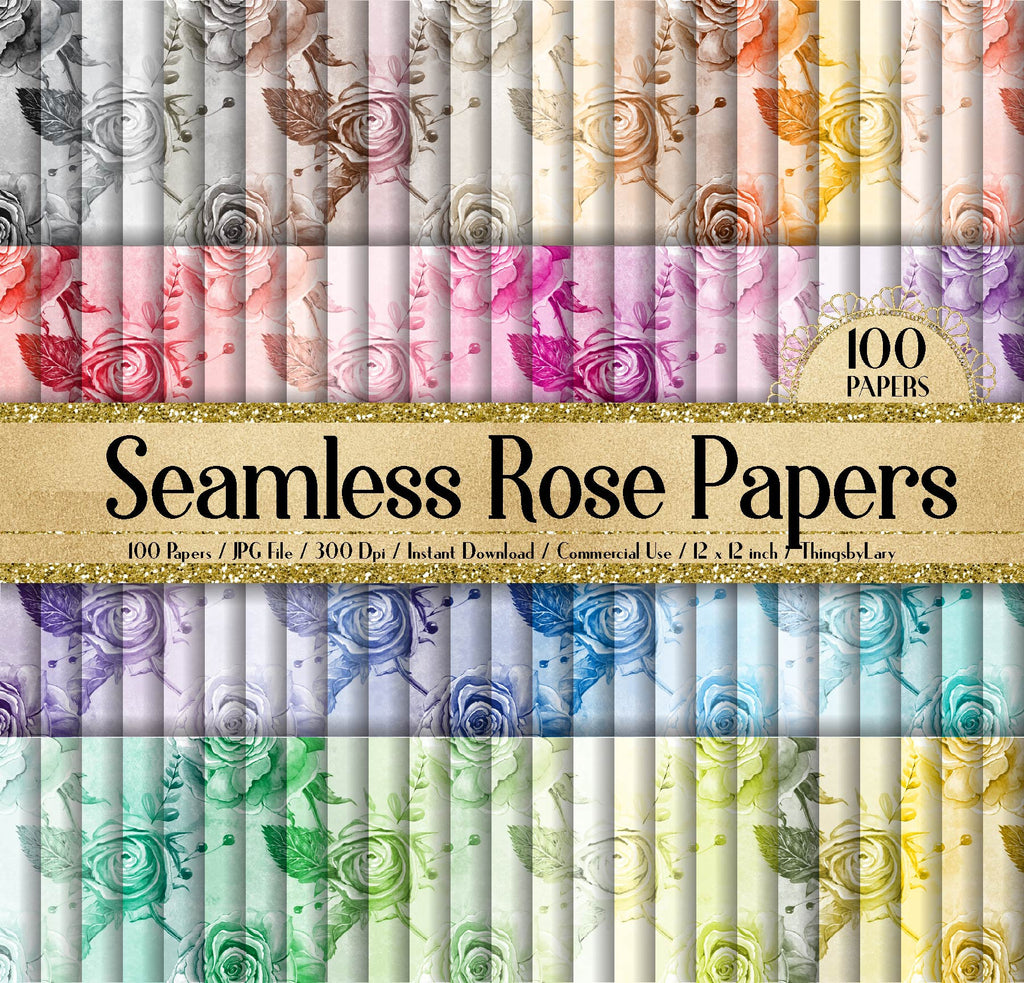 100 Seamless Watercolor Rose Papers 12 inch 300 Dpi Commercial Use Instant Download,Seamless Rose Papers,Seamless Watercolor Papers