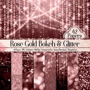 42 Rose Gold Bokeh Papers 12 inch, 300 Dpi Planner Paper, Commercial Use, Scrapbook Paper, Rose Gold Glitter Bokeh, Rosegold Rose Gold Paper