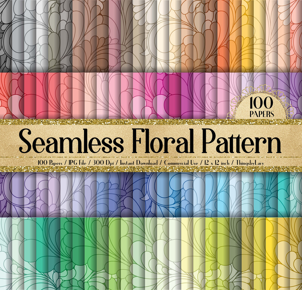 100 Seamless Floral Pattern Papers 12 inch 300 Dpi Commercial Use Instant Download, Scrapbooking Spring Summer Flower Floral Leaf Pattern