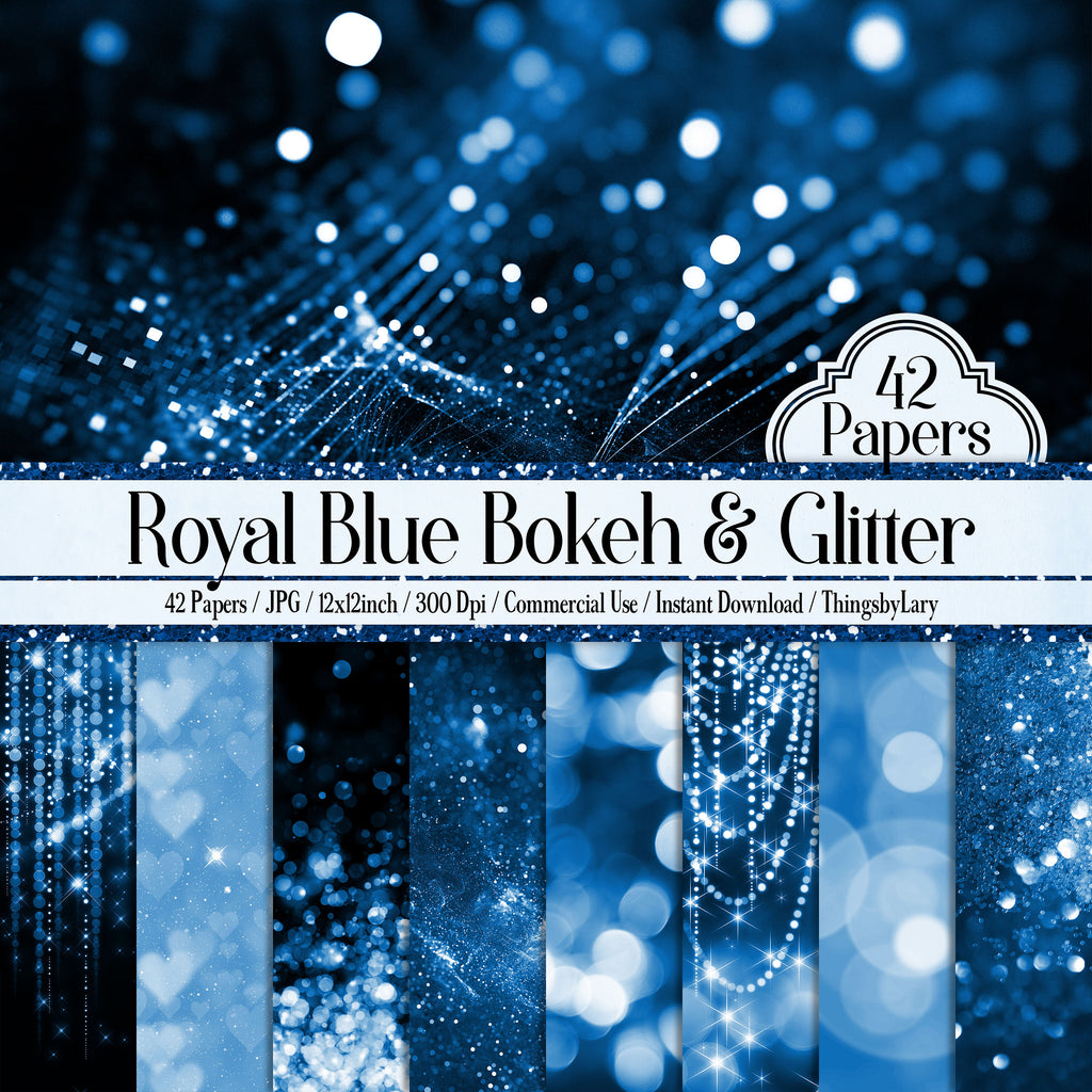 42 Royal Blue Bokeh Papers 12 inch, 300 Dpi Planner Paper, Commercial Use, Scrapbook Paper, Navy Glitter Bokeh , Blue Bokeh Paper