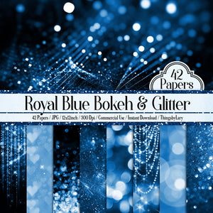 42 Royal Blue Bokeh Papers 12 inch, 300 Dpi Planner Paper, Commercial Use, Scrapbook Paper, Navy Glitter Bokeh , Blue Bokeh Paper