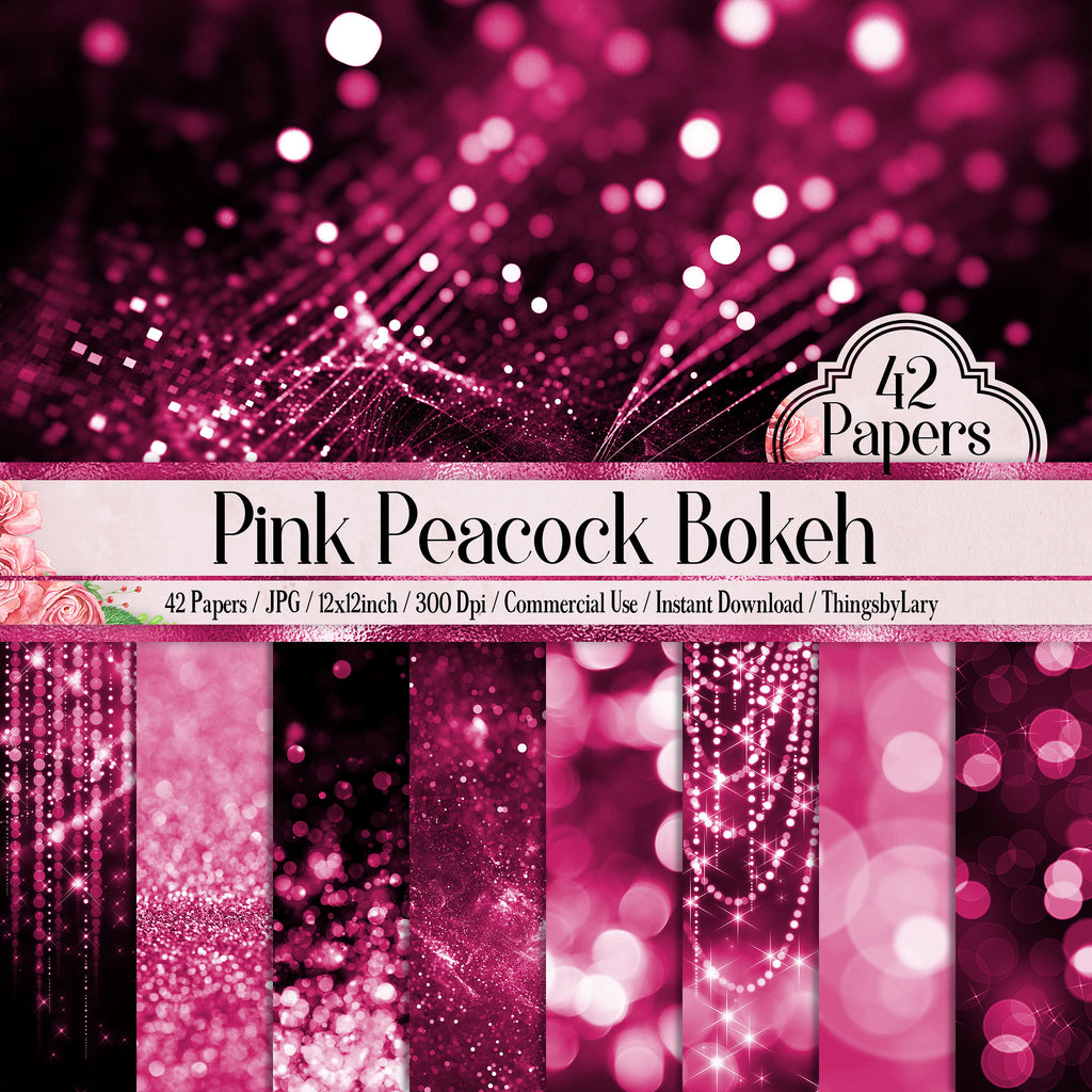 42 Pink Bokeh Papers 12 inch, 300 Dpi Planner Paper, Commercial Use, Scrapbook Paper, Pink Glitter Bokeh , Valentine Bokeh, Christmas Bokeh