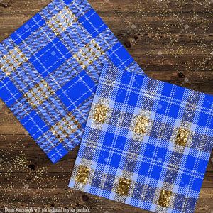 16 Luxury Gold and Royal Blue Glitter Plaid Tartan digital paper pack 12inch 300 dpi commercial use instant download Bonus 2 Glitter Papers