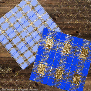 16 Luxury Gold and Royal Blue Glitter Plaid Tartan digital paper pack 12inch 300 dpi commercial use instant download Bonus 2 Glitter Papers