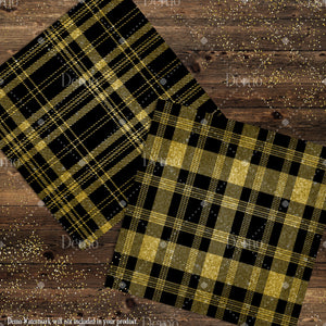 16 Gold Glitter Tartan Plaid Gingham Check Digital Papers 12inch 300 dpi commercial use instant download, Black and Gold Paper Pack