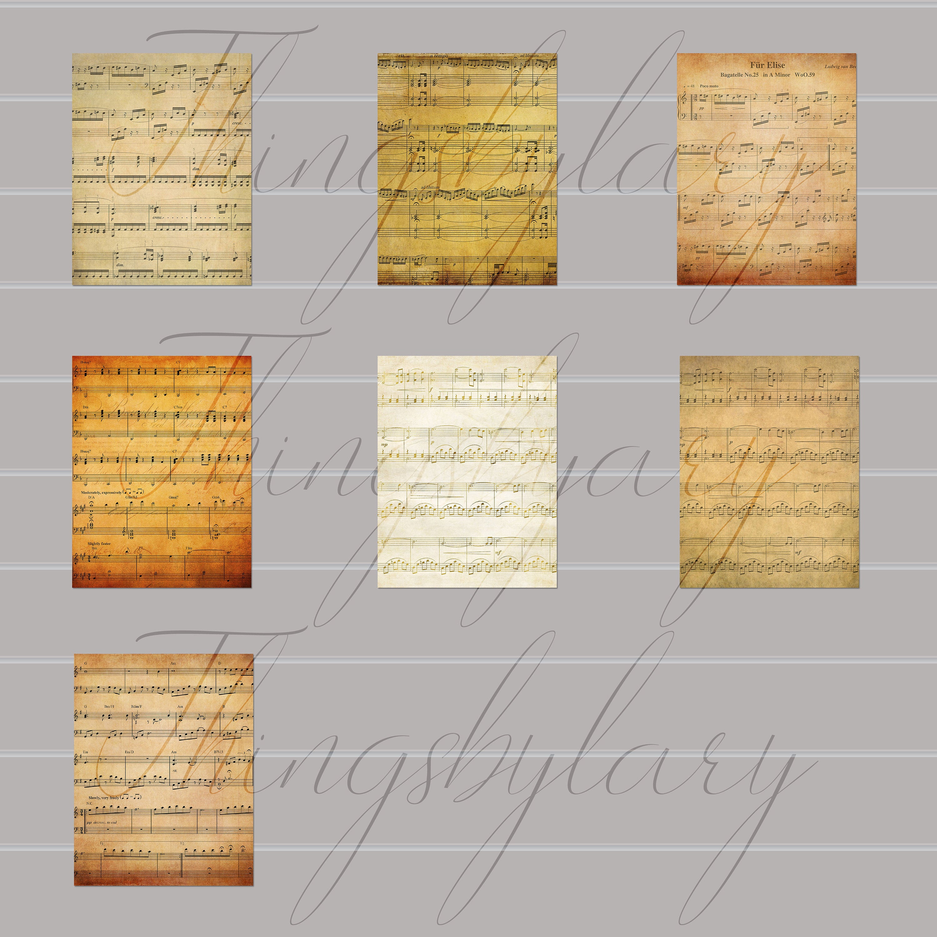 16 Antique Music Sheet Papers 8.5x11 in Instant Download Commercial Use 300 Dpi Vintage Music Paper Worn Music Sheet Papers Old Papers Retro