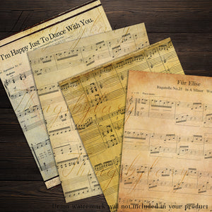 16 Antique Music Sheet Papers 8.5x11 in Instant Download Commercial Use 300 Dpi Vintage Music Paper Worn Music Sheet Papers Old Papers Retro