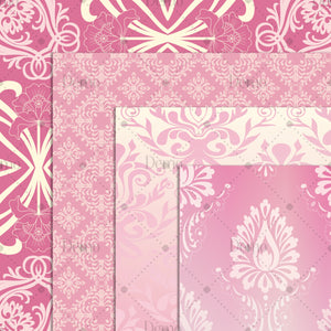 16 Pink Damask Texture Papers in 12inch, 300 Dpi Planner Paper, Scrapbook Paper, Ombre Paper, Luxury Paper, Digital Vintage Paper