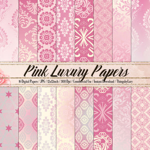 16 Pink Damask Texture Papers in 12inch, 300 Dpi Planner Paper, Scrapbook Paper, Ombre Paper, Luxury Paper, Digital Vintage Paper