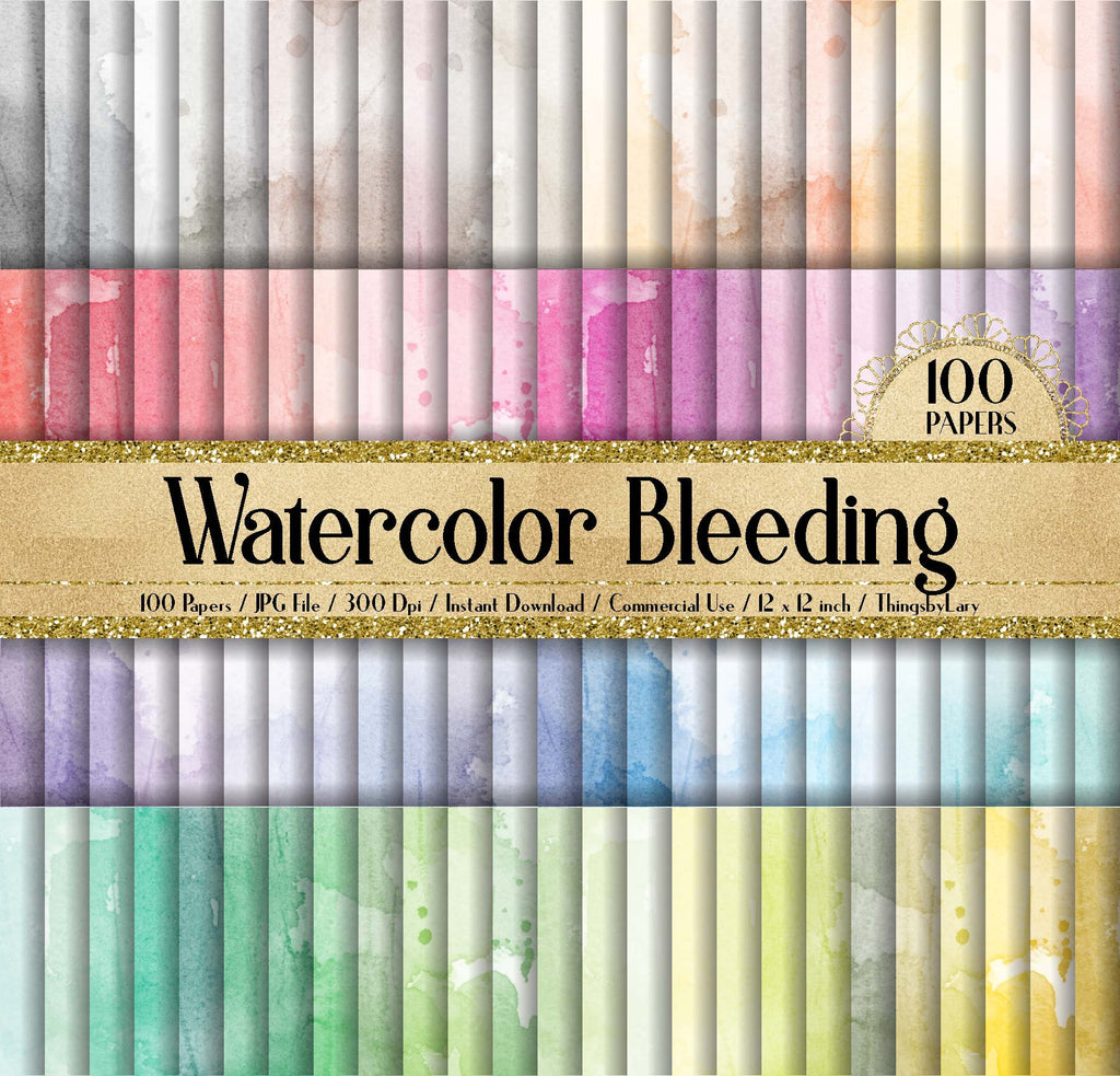 100 Bleeding Watercolor Texture Digital Papers 12inch 300 Dpi Commercial Use, Planner Paper, Scrapbook Papers, Watercolor Texture