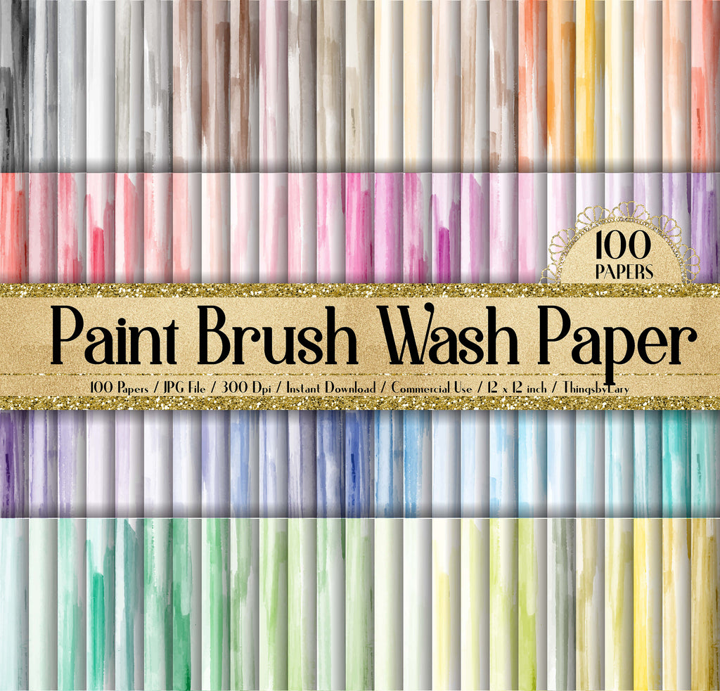 100 Paint Brush Wash Texture Digital Papers in 12 inch, Instant Download Commercial Use 300 Dpi Planner Paper, Watercolor Wash Papers