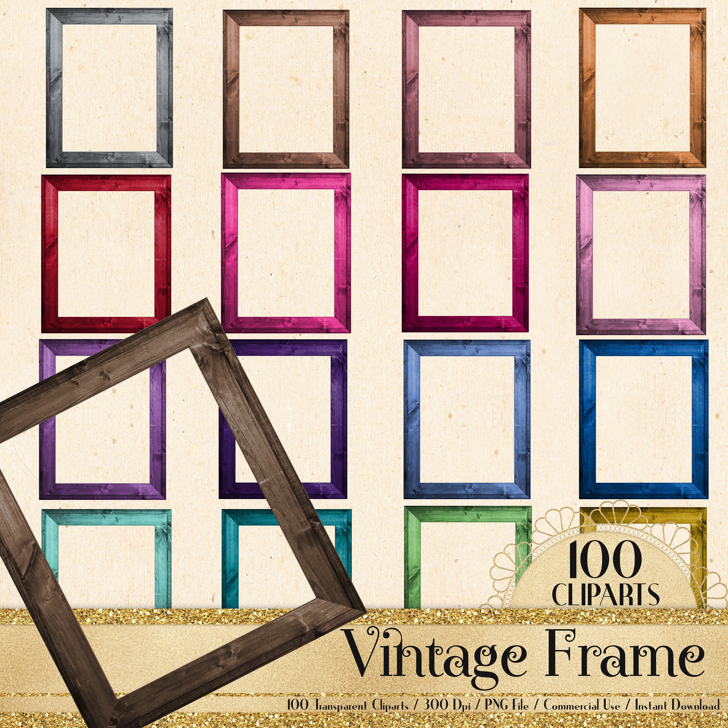 100 Rustic Wood Frames,300 Dpi Planner Clipart, Scrapbooking, Autumn Wedding, Wooden Frame, Vintage Frame, Rectangle Frame, Vintage Photo