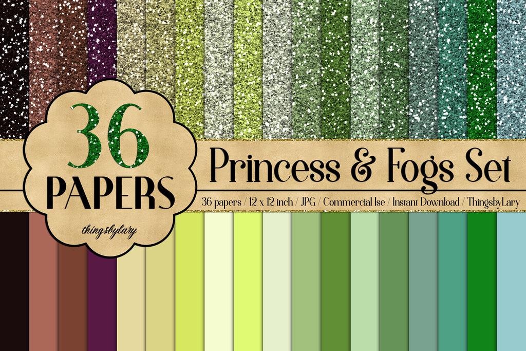 36 Princess Papers 12&quot;, Glitter Paper,  Solid Color Paper,300 Dpi Instant Download, Commercial