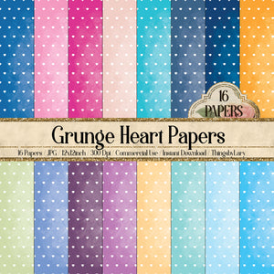 16 Grunge Romantic Shabby Chic Heart  Pattern Papers in 12inch, 300 Dpi Instant Download, Scrapbook Papers, Princess Papers, Commercial Use