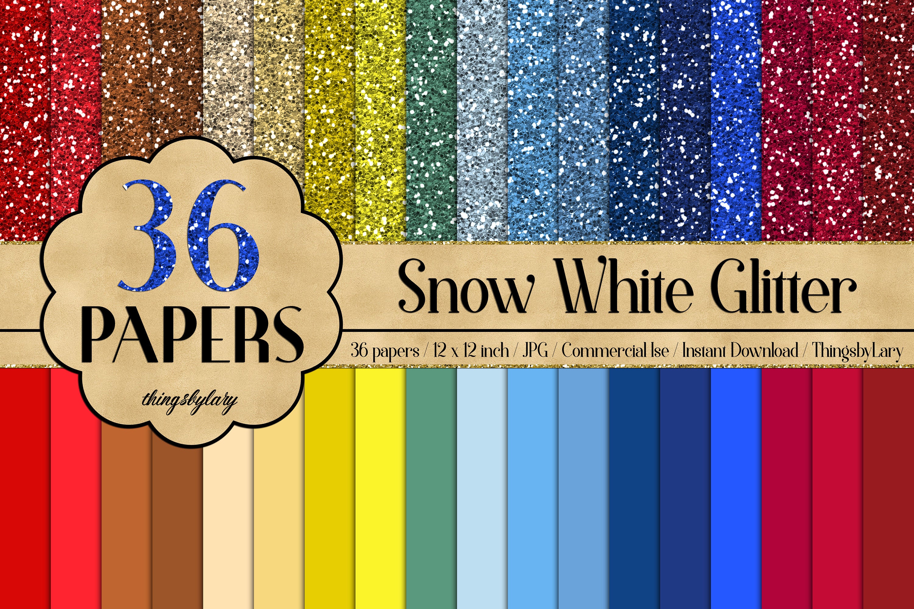 36 Princess Papers 12&quot;, Princess Glitter, Glitter Paper,  Solid Color Paper,300 Dpi Instant Download, Commercial Use