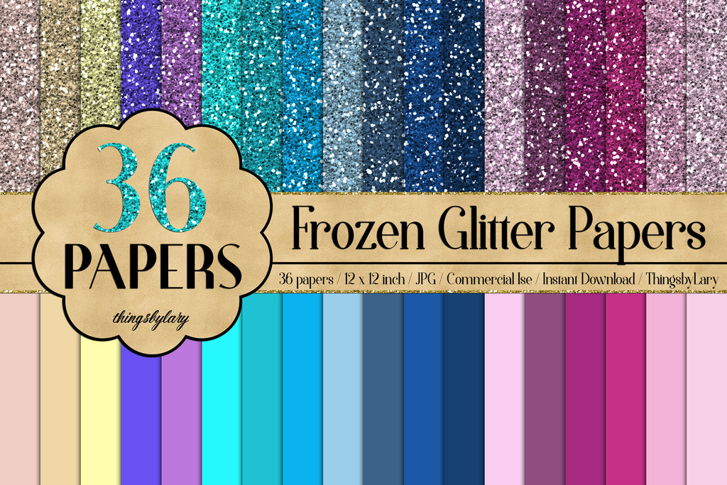 36 Princess Glitter Papers 12&quot;, Solid Color Paper,300 Dpi Instant Download, Commercial