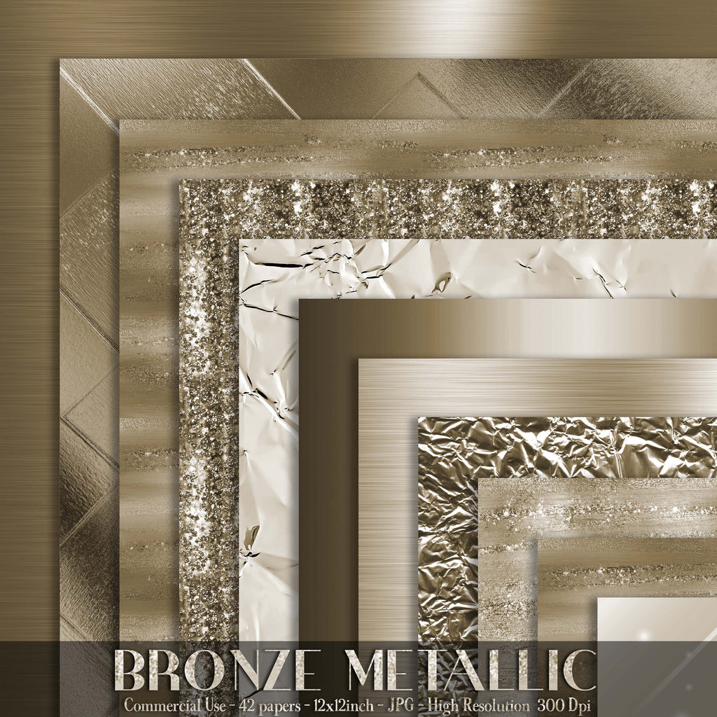 42 Bronze Metallic Papers 12 inch, 300 Dpi Planner Paper, Commercial Use, Scrapbook Paper, Bronze Metallic, Luxury Digital Bronze Paper