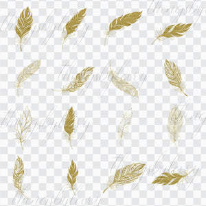 Gold Glitter Feather Sets 16 Cliparts, 300 Dpi, Instant Download, Commercial Use, Boho Feather, Glitter Graphic, Boho Graphic, Gold Feather