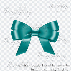 56 Teal Bows and Ribbons Cliparts, 300 Dpi, Instant Download, Commercial Use, Bridal Shower, Digital Bows, Wedding Invitation, Satin Bows