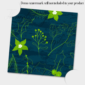12 Winter Floral Digital Papers in Navy and Lime Color in 12 inch, Instant Download, High Resolution 300 Dpi, Commercial Use