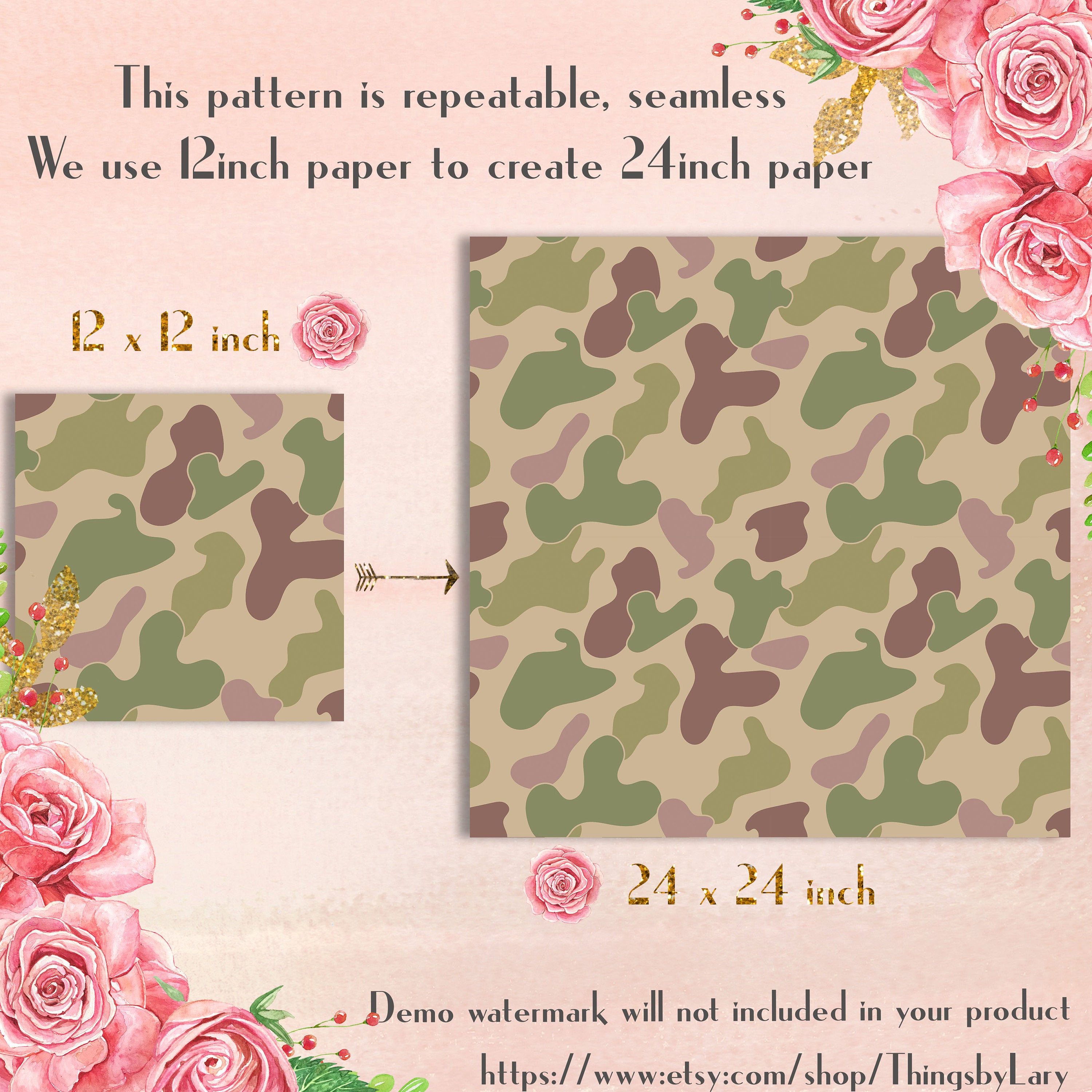 24 Camouflage Pattern Digital Papers 12&quot;, Digital Papers,  Camouflage Digital Paper, Digital Paper Pack, Commercial Use