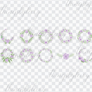Lilac Flower Sets, Flower Frame, Flower Wreath, Flower Laurel, 300 Dpi, Instant Download, Commercial Use, Lovely, Violet, Purple, Floral