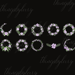 Lilac Flower Sets, Flower Frame, Flower Wreath, Flower Laurel, 300 Dpi, Instant Download, Commercial Use, Lovely, Violet, Purple, Floral
