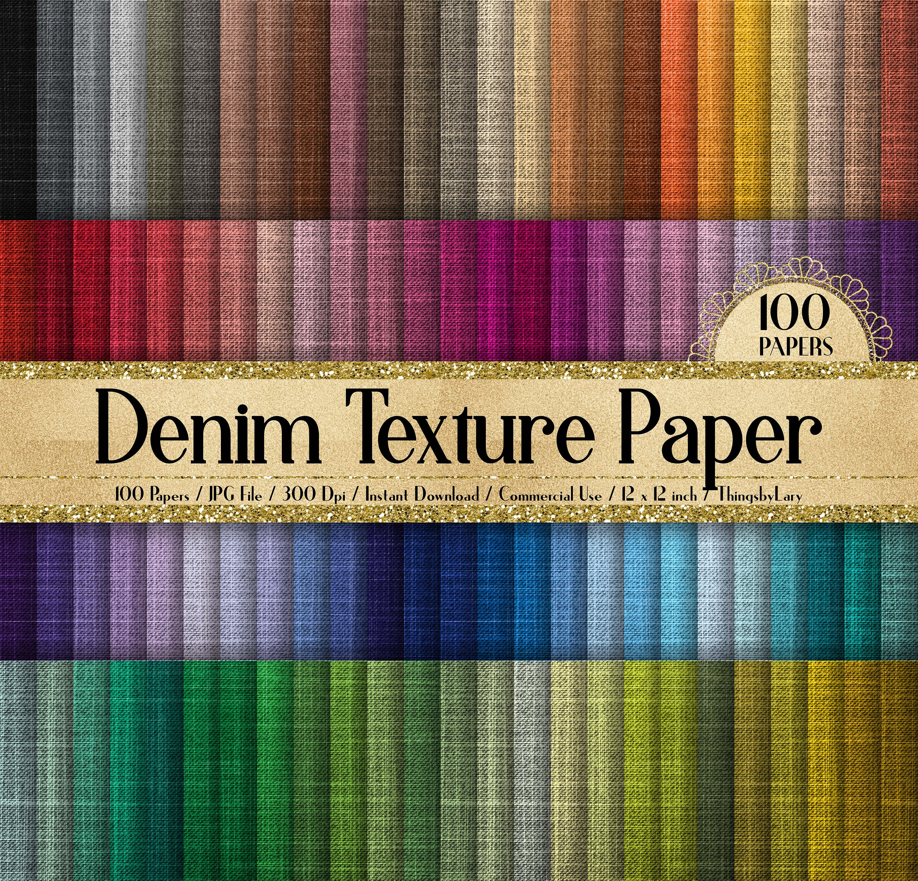 100 Denim Texture Digital Paper 12x12in 300 Dpi Planner Paper Commercial Use, Instant Download Scrapbook Papers Rainbow Paper Fabric Texture