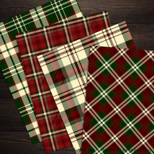 16 Red and Green Plaid Pattern Papers 8.5x11 Inch, Jpeg File, Instant Download High Resolution 300 Dpi Commercial Use Christmas plaid papers